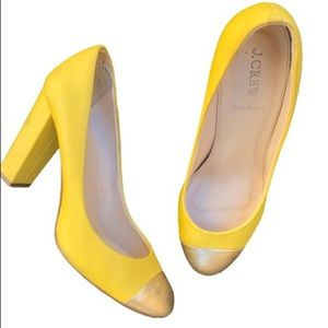 J. Crew Yellow Pumps with Gold Cap Toe